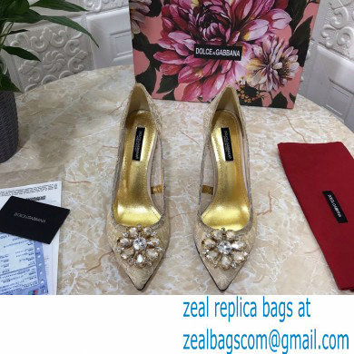 Dolce  &  Gabbana Heel 10.5cm Taormina Lace Pumps Gold with Crystals 2021